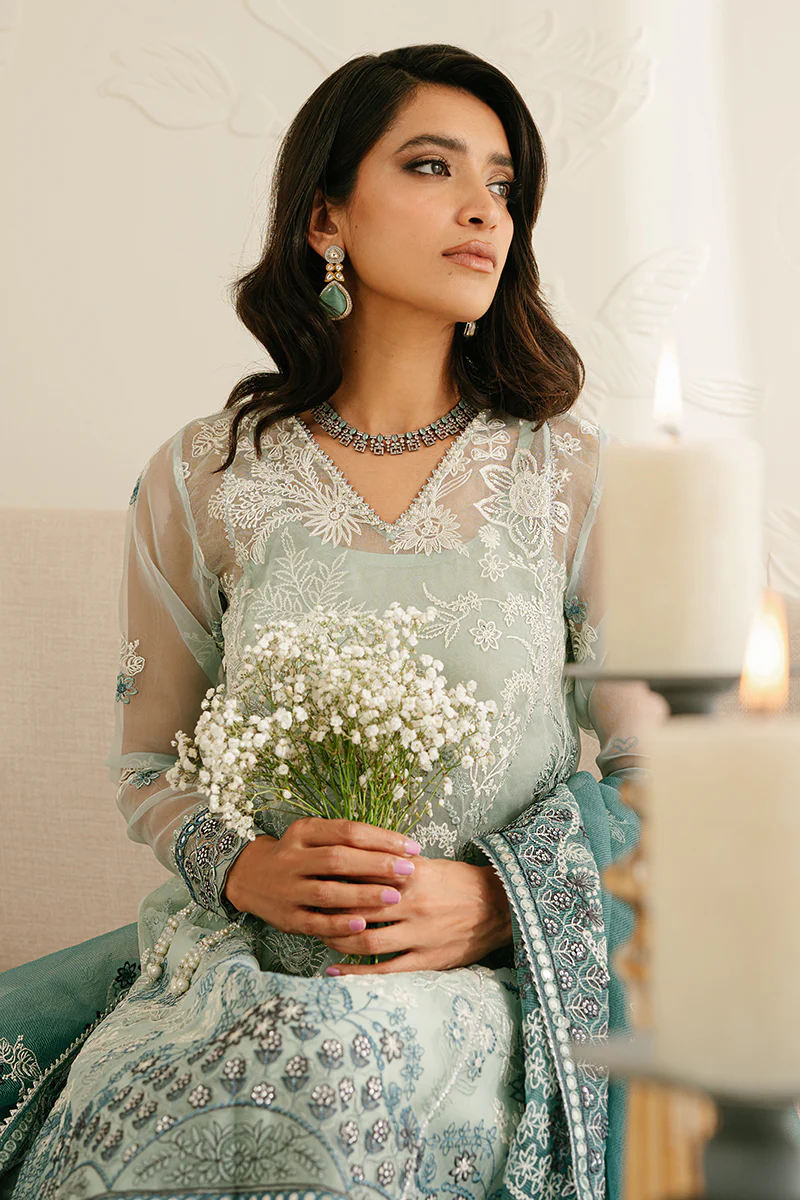 AQUAMARINE AZURE-4PC ORGANZA EMBROIDERED SUIT - Image 3