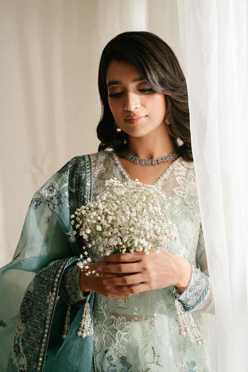 AQUAMARINE AZURE-4PC ORGANZA EMBROIDERED SUIT - Image 6