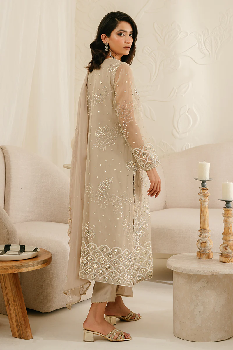 ASH GRAY-4PC ORGANZA EMBROIDERED SUIT - Image 3