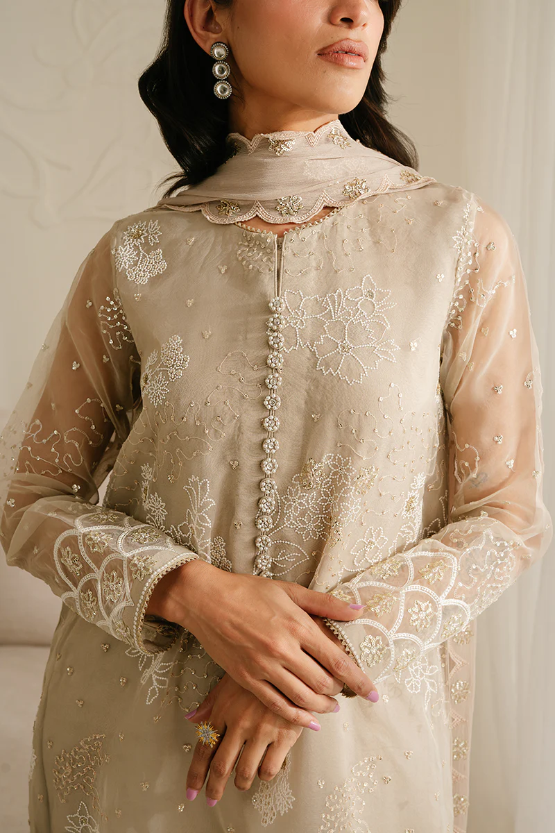 ASH GRAY-4PC ORGANZA EMBROIDERED SUIT - Image 4