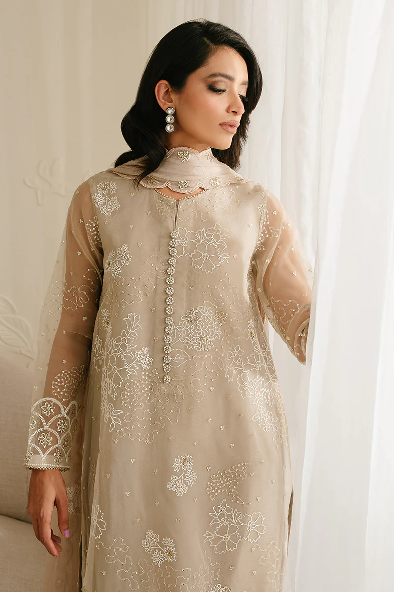 ASH GRAY-4PC ORGANZA EMBROIDERED SUIT - Image 5
