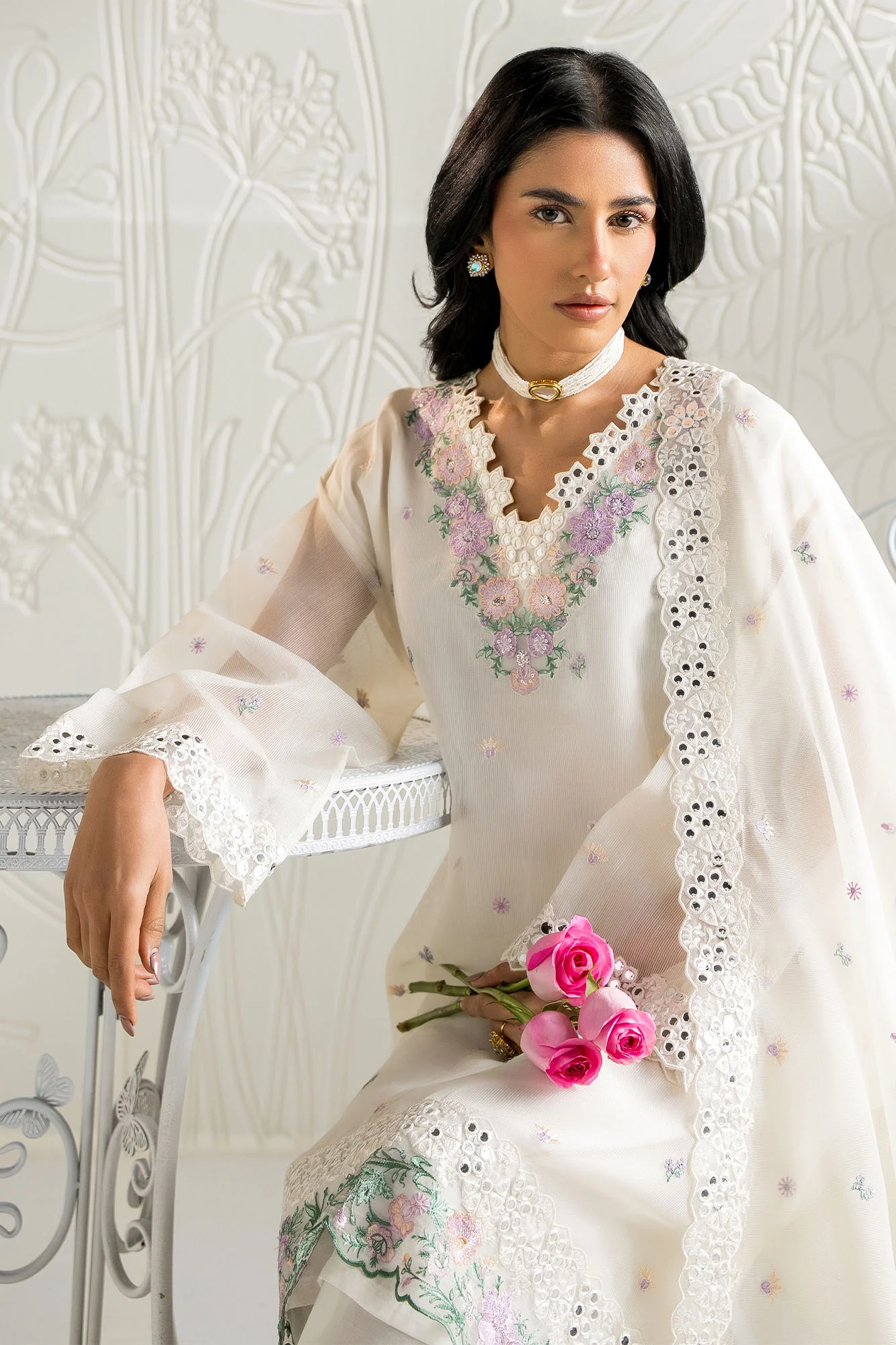 BLOOMING WHITE-2PC (SHIRT & DUPATTA) - Image 2