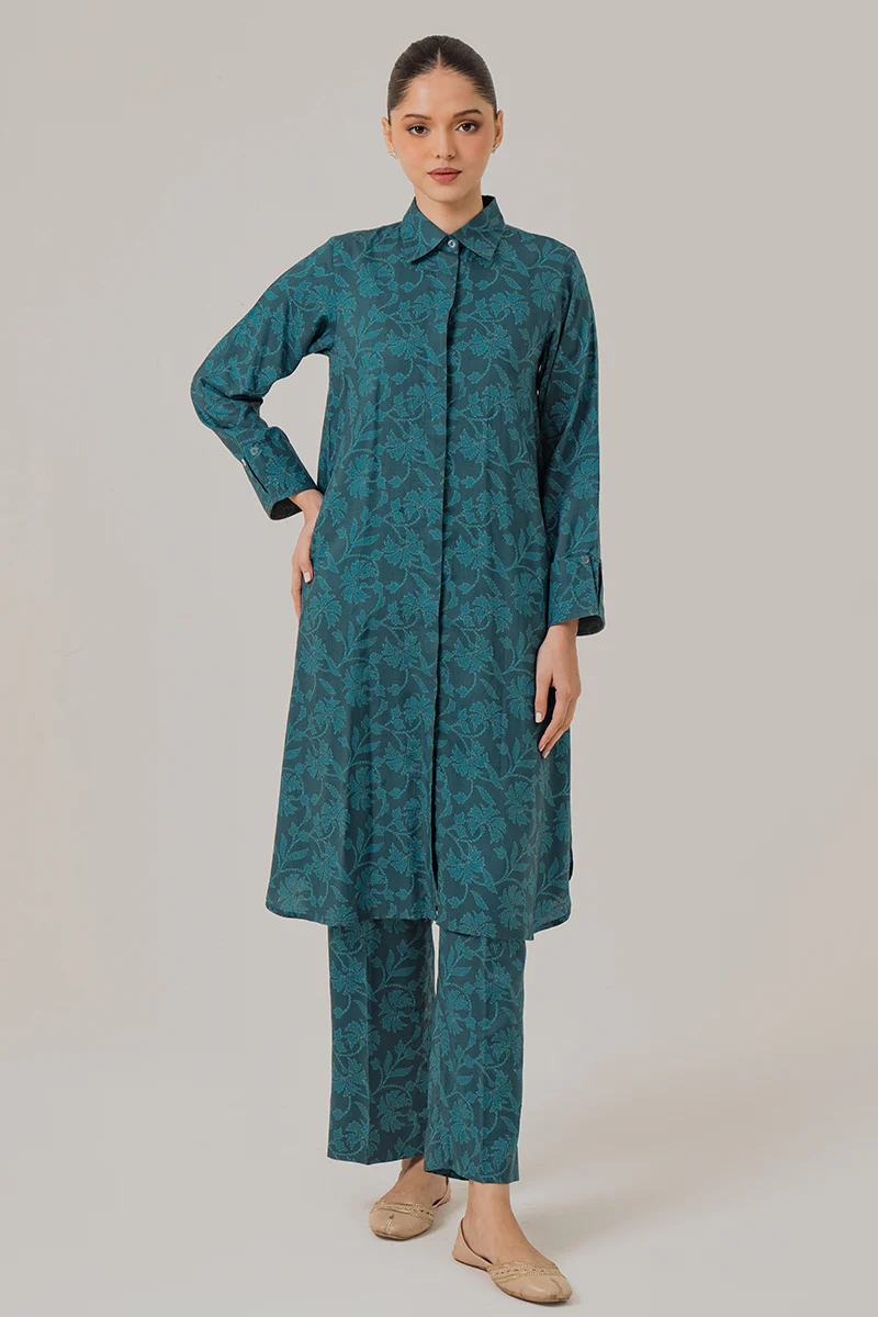 BLUE CORAL-2 PIECE LINEN PRINTED SUIT