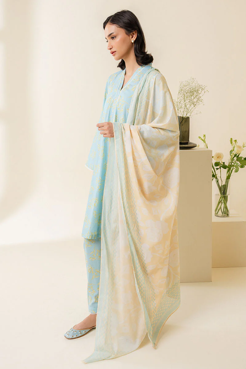 BLUE FOLIAGE-3 PIECE PRINTED LAWN SUIT - Image 4