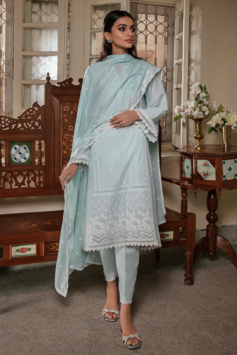 BLUE GLAZE-3PC CHIKANKARI LAWN SUIT - Image 5