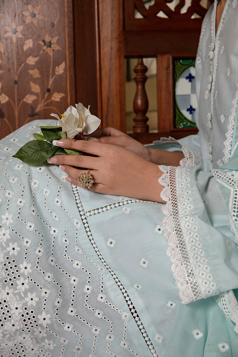 BLUE GLAZE-3PC CHIKANKARI LAWN SUIT - Image 6