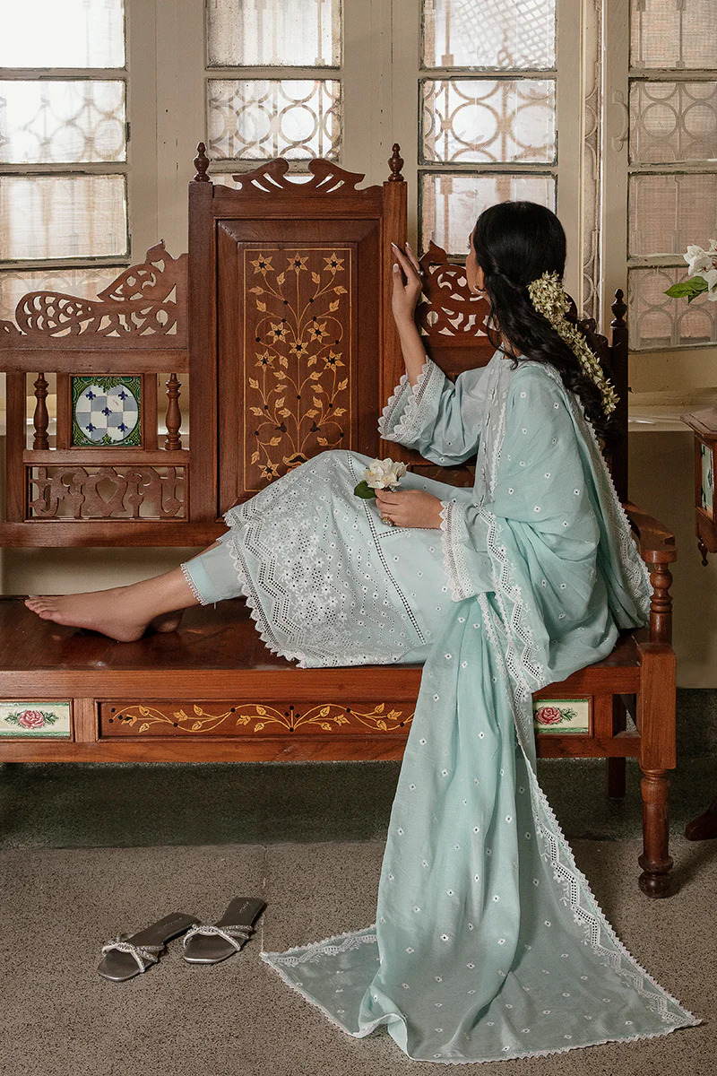 BLUE GLAZE-3PC CHIKANKARI LAWN SUIT - Image 8