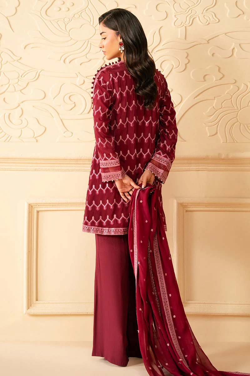 BURGUNDY BLISS-4 PIECE EMBROIDERED CHIFFON SUIT - Image 6