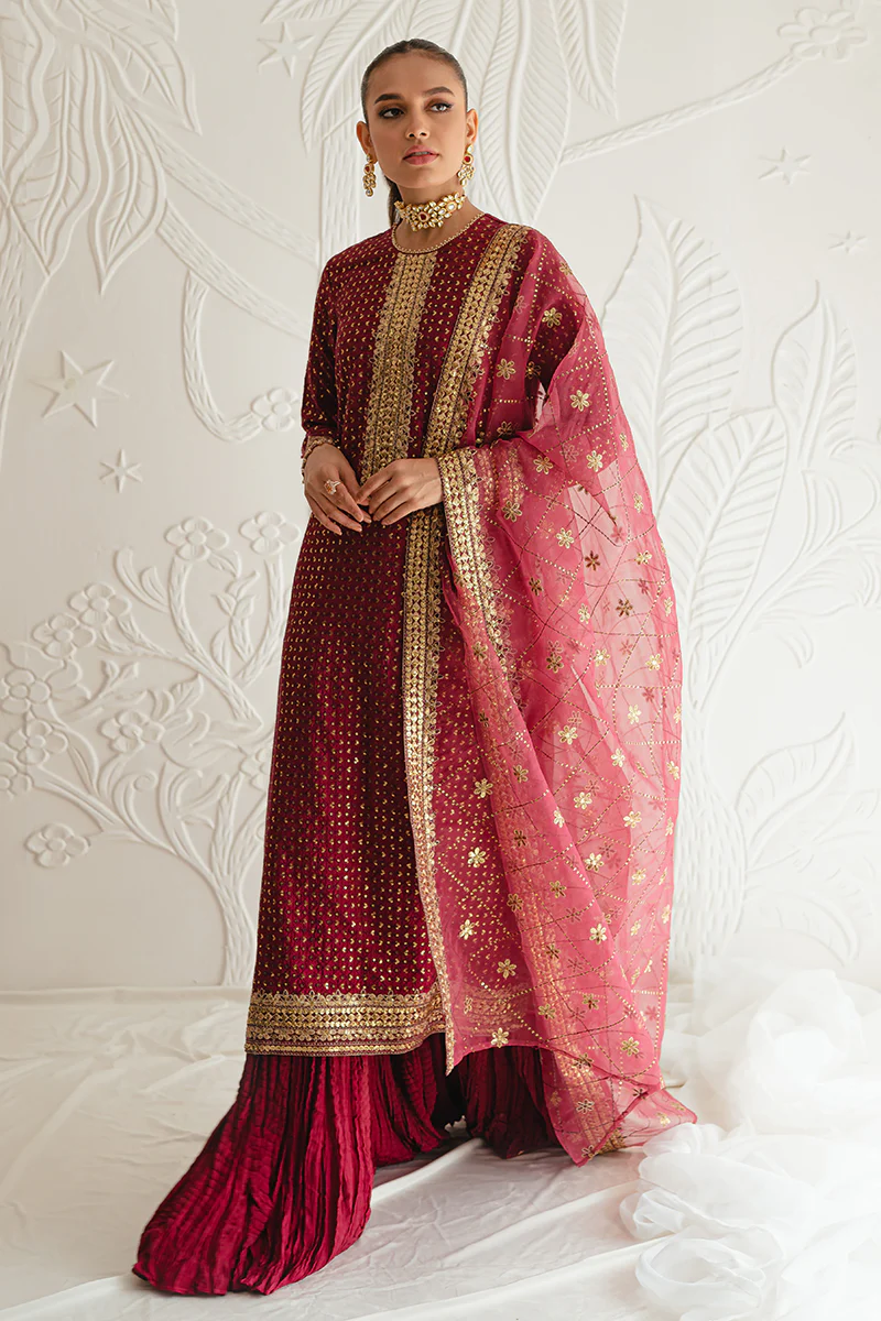 CARMINE GLOW-3PC SILK EMBROIDERED SUIT - Image 6