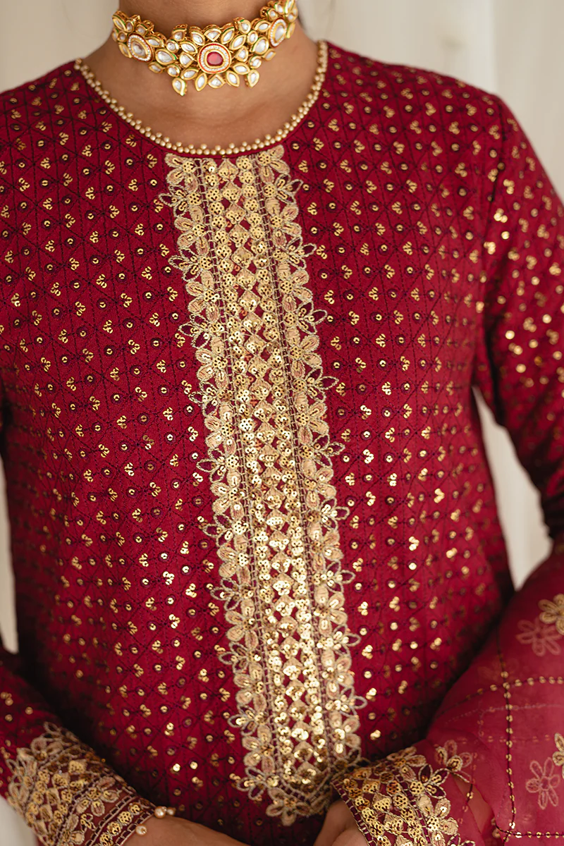CARMINE GLOW-3PC SILK EMBROIDERED SUIT - Image 7