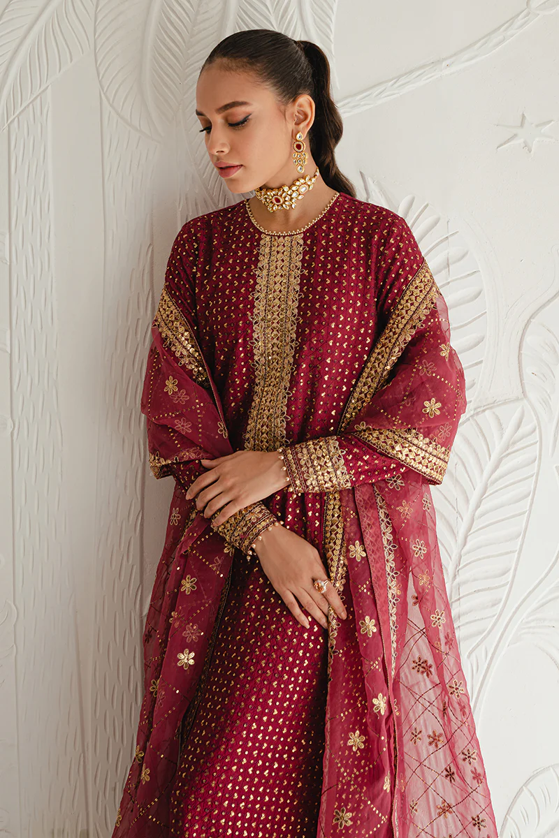 CARMINE GLOW-3PC SILK EMBROIDERED SUIT - Image 8