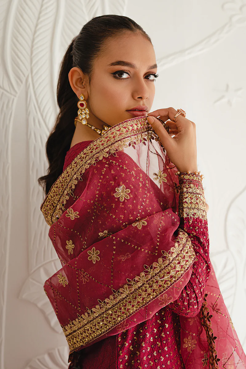 CARMINE GLOW-3PC SILK EMBROIDERED SUIT - Image 9