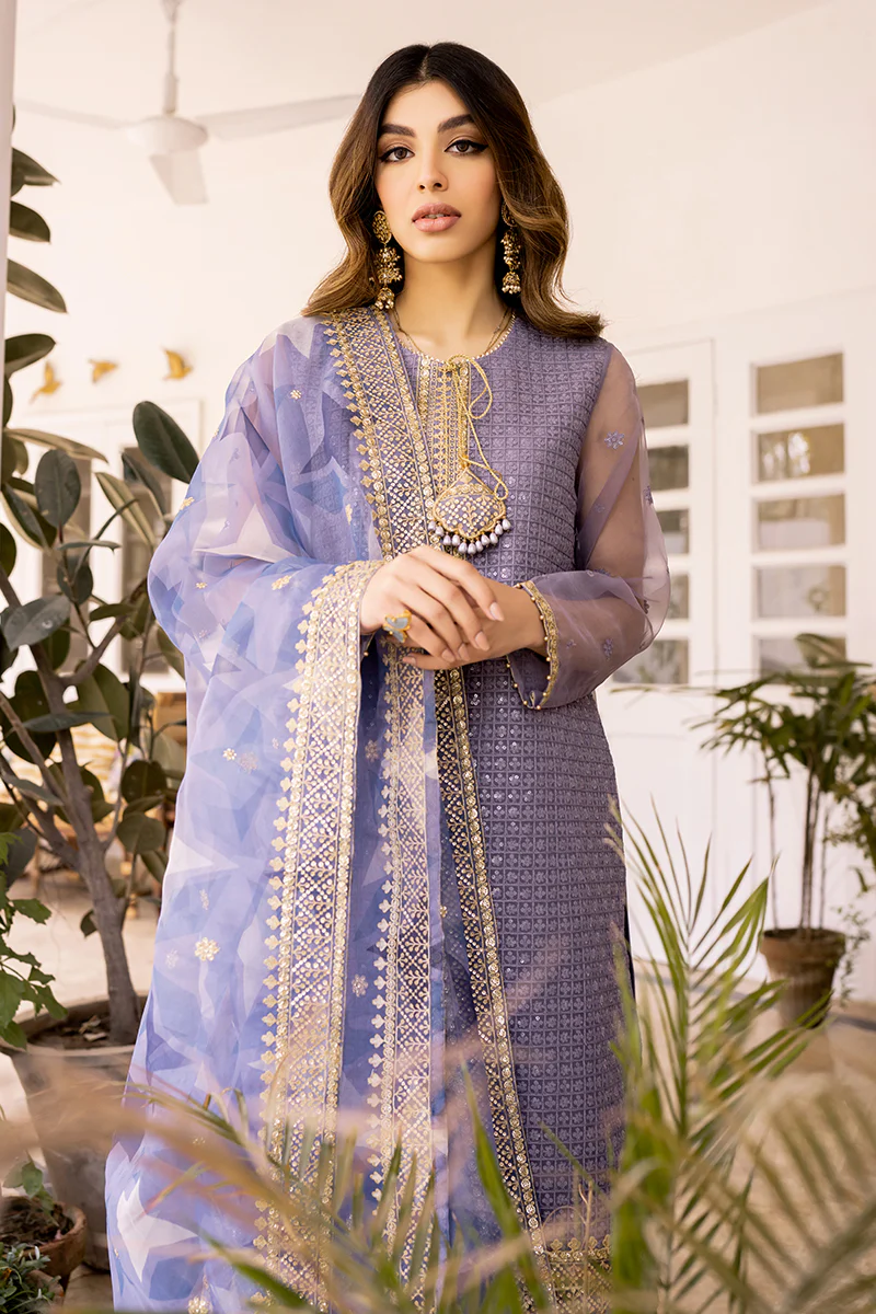 CELESTIAL JEWEL-4PC ORGANZA EMBROIDERED SUIT - Image 4