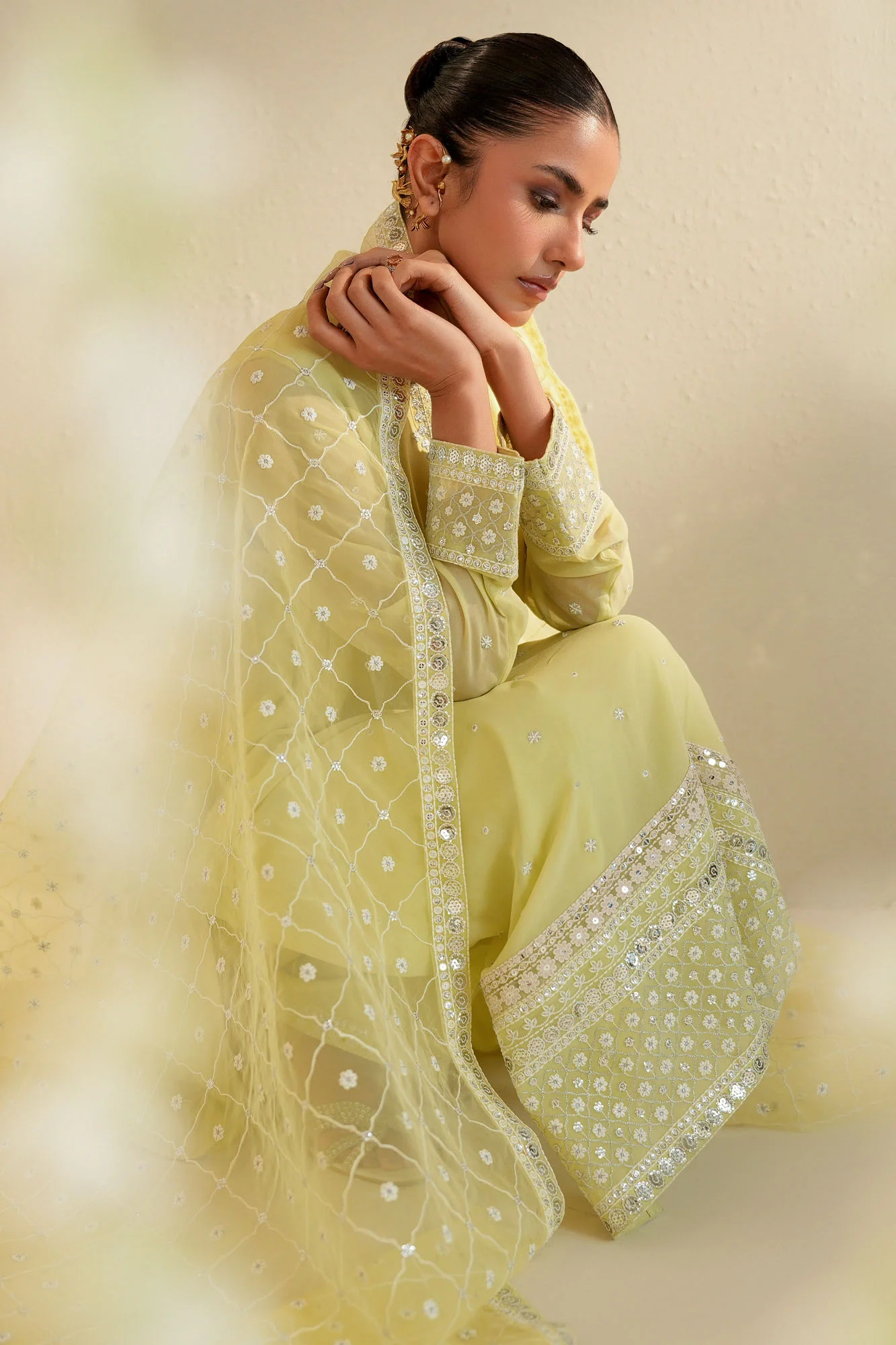 CITRUS BLOOM-3PC (SHIRT, TROUSER & DUPATTA) - Image 3