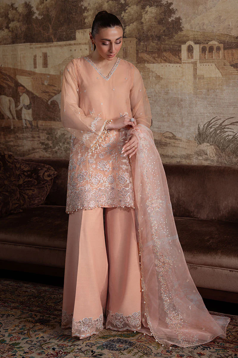 CORAL BLOOM-4PC ORGANZA EMBROIDERED PRET