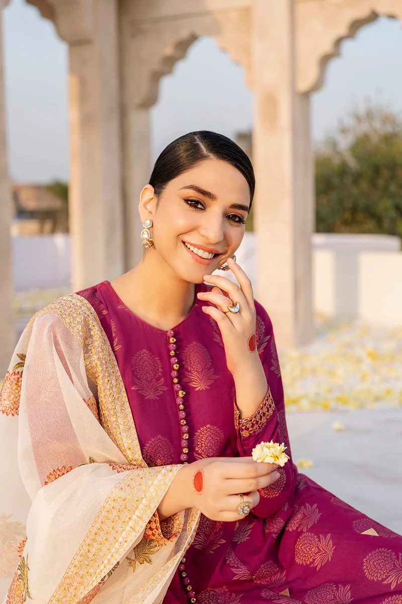 CRIMSON BLOOM-3PC COTTON JACQUARD SUIT - Image 5