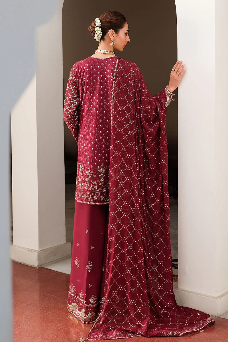CRIMSON CASCADE-3PC CHIFFON EMBROIDERED PRET - Image 7