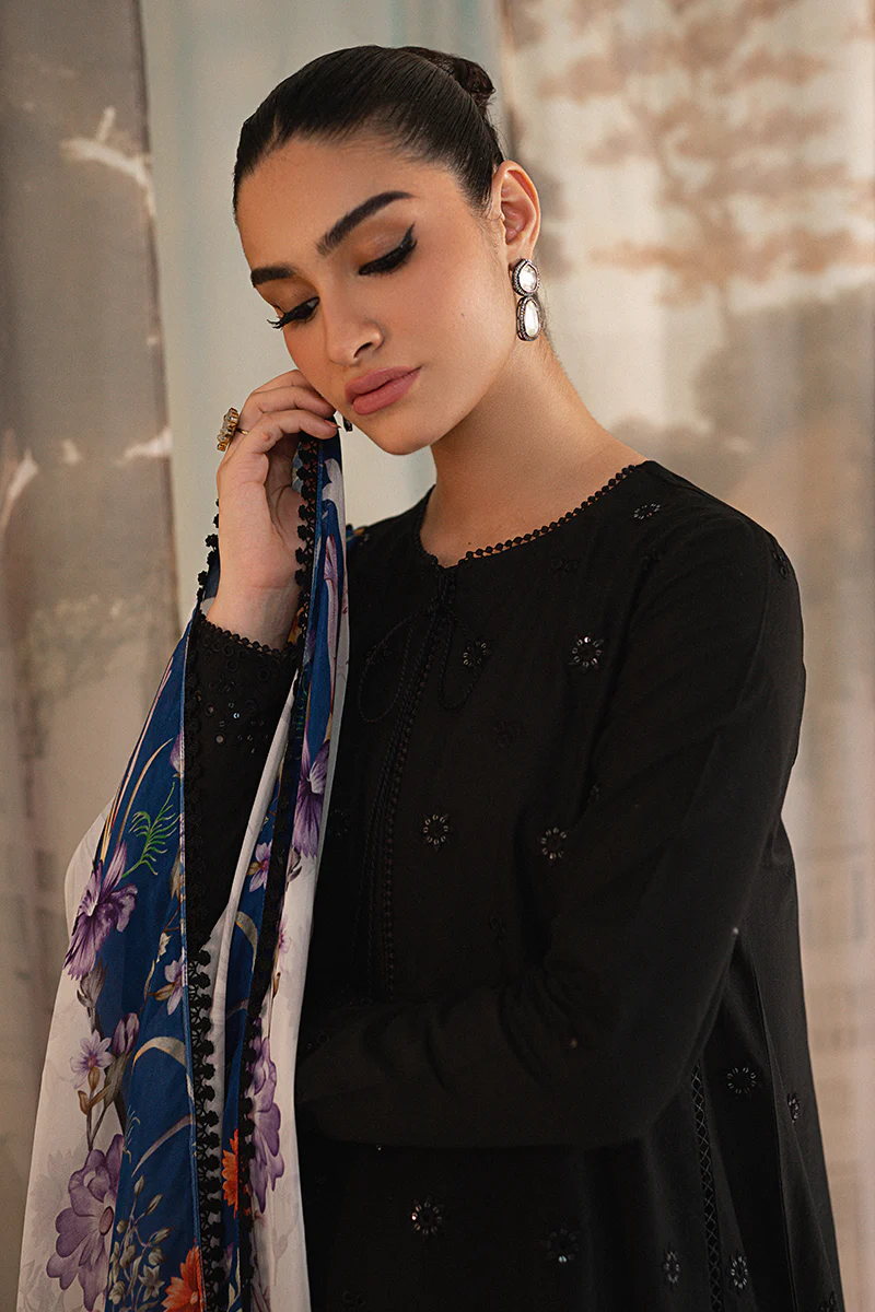 DARK FLORET-3PC LAWN EMBROIDERED SUIT - Image 4