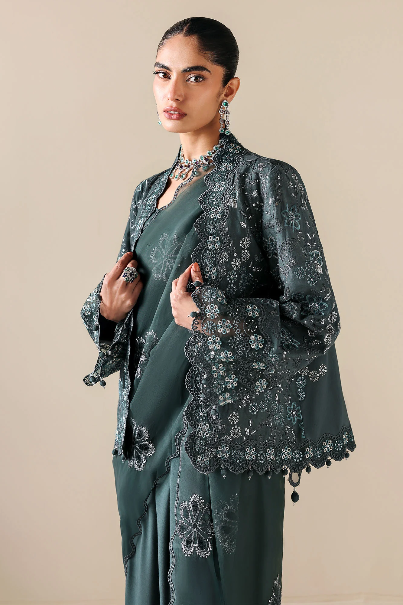 DARK SEA-3PC SILK EMBROIDERED SUIT - Image 6