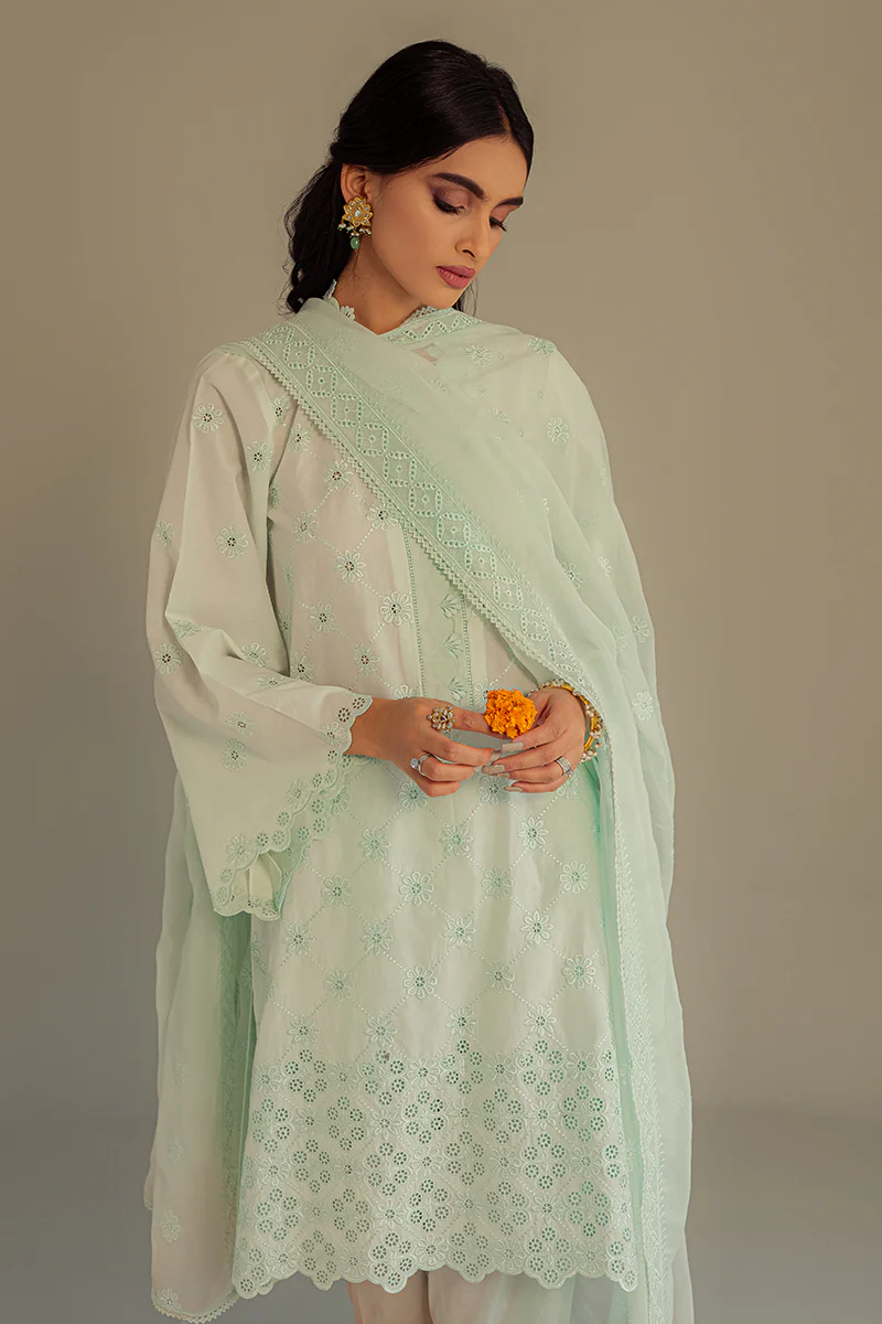 DUSTY AQUA-3PC CHIKAN KARI LAWN SUIT - Image 3