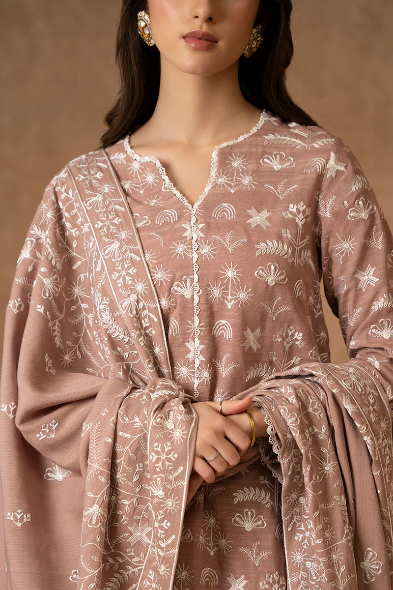 DUSTY SAFFRON-2 PIECE KHADDAR EMBROIDERED SUIT - Image 2