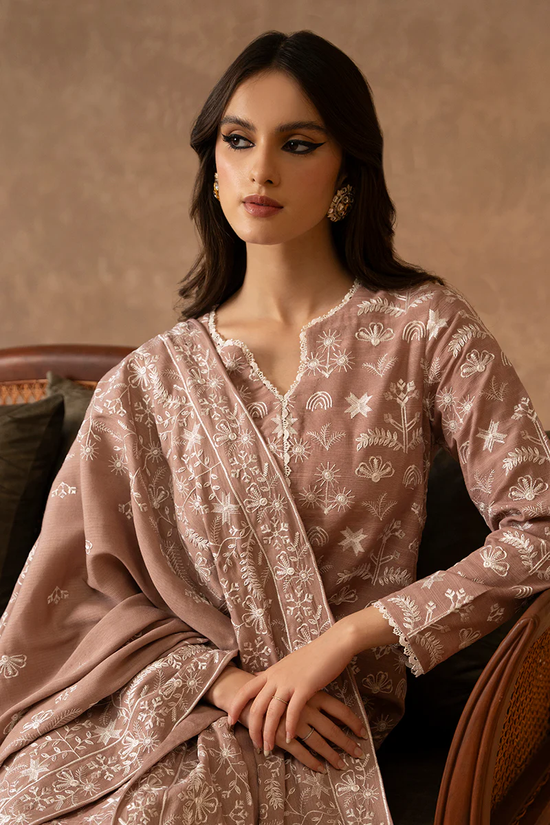 DUSTY SAFFRON-2 PIECE KHADDAR EMBROIDERED SUIT - Image 4