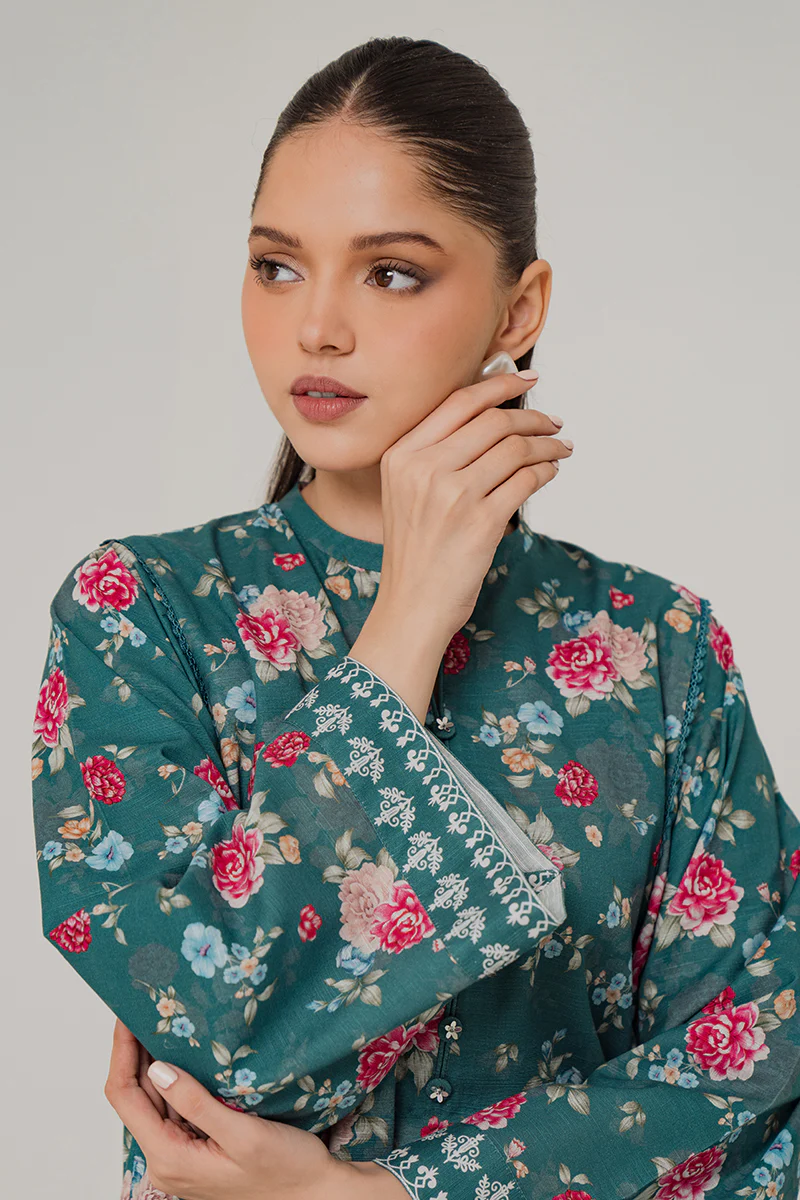 EMERALD SPRUCE-2 PIECE KHADDAR PRINTED SUIT - Image 3