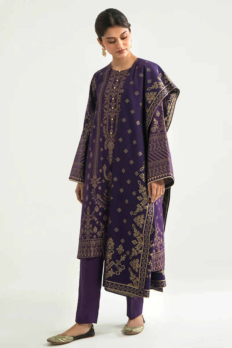 ETHNIC ERA-A-3PC COTTON JACQUARD SUIT - Image 2