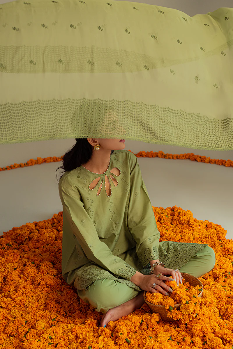 FLORET FRINGE-3PC CHIKAN KARI LAWN SUIT - Image 6