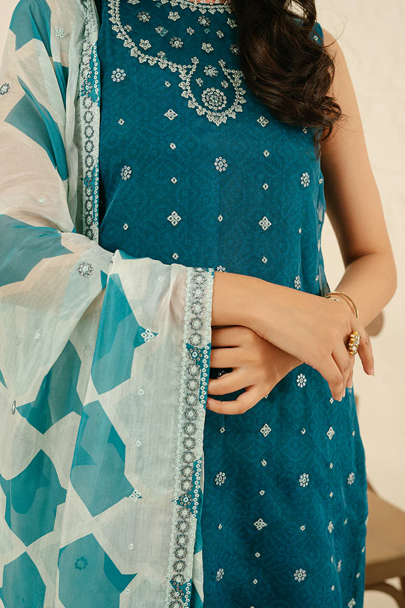 FRECKLE TEAL-4PC ORGANZA EMBROIDERED SUIT - Image 6