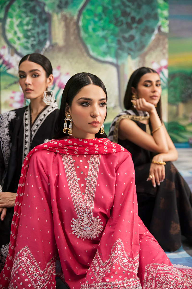 FUCHIA CARNATION-3PC EMBROIDERED LAWN SUIT - Image 4