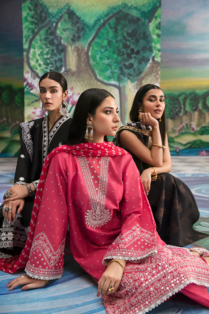 FUCHIA CARNATION-3PC EMBROIDERED LAWN SUIT - Image 6