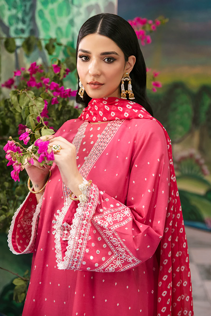 FUCHIA CARNATION-3PC EMBROIDERED LAWN SUIT - Image 7