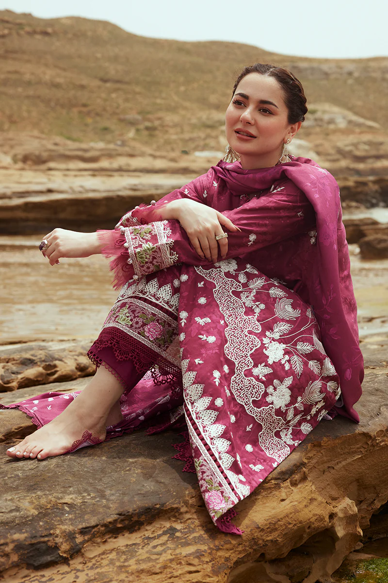 FUCHSIA FLORET-3PC SATIN EMBROIDERED SUIT - Image 5