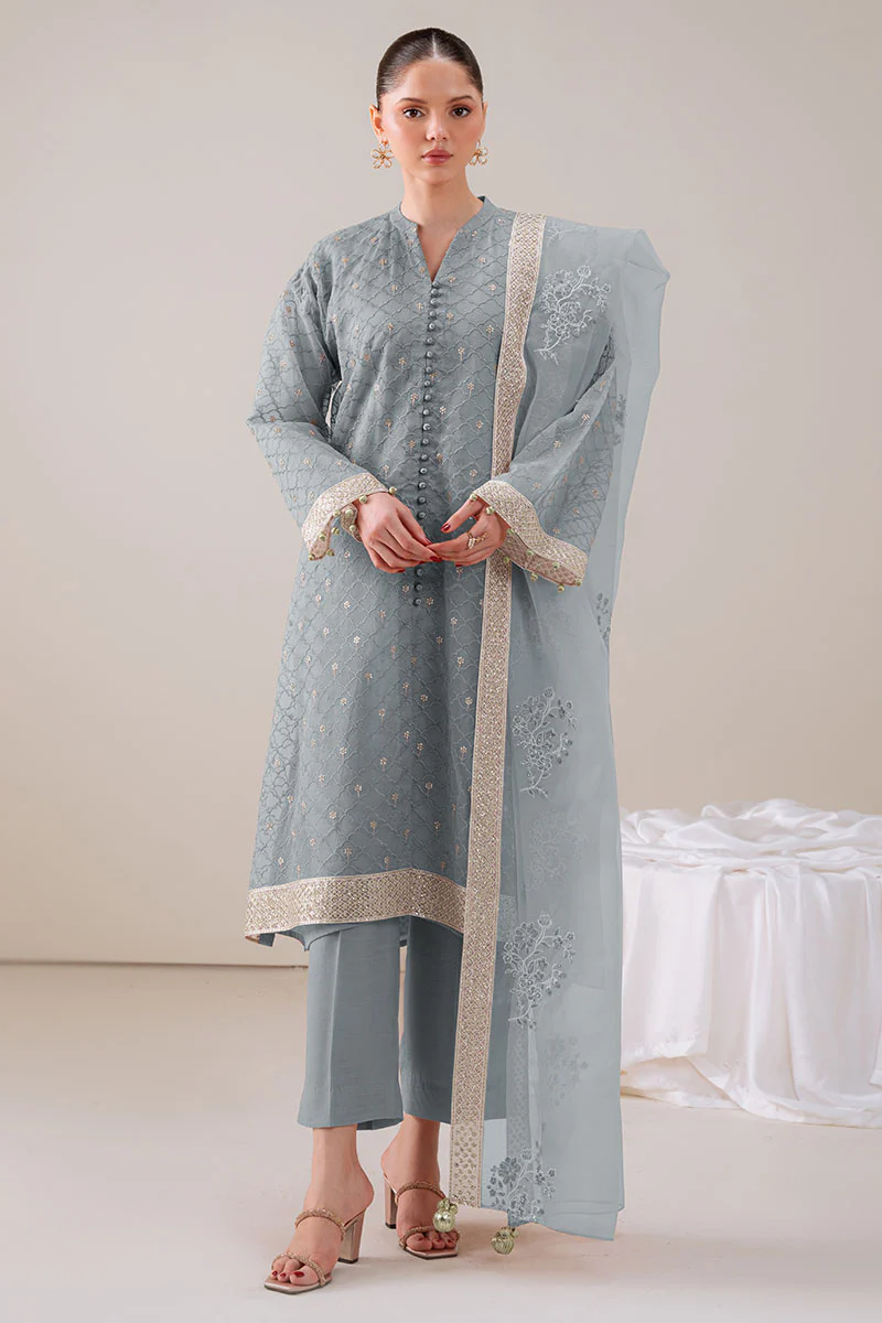 GOSSAMER GREEN-4PC ORGANZA EMBROIDERED SUIT
