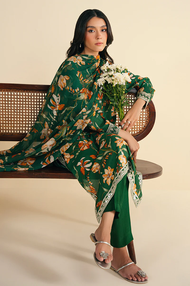 GREEN SPARKLE-2 PC (SHIRT & DUPATTA) - Image 3