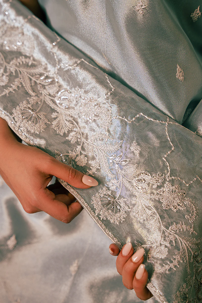 HAZY BLUE-4 PIECE EMBROIDERED ZARI SUIT - Image 6