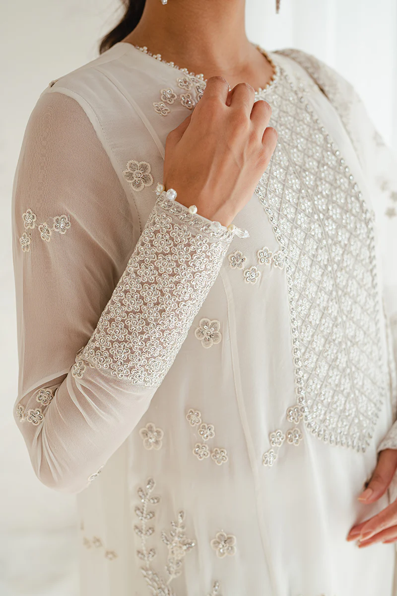 IVORY GLINT-4PC CHIFFON EMBROIDERED SUIT - Image 5