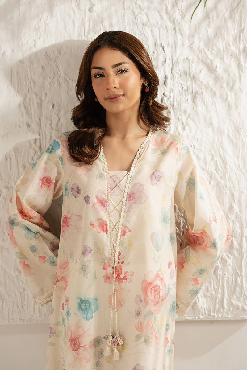 IVORY TEAL PRINTED LAWN SHIRT - Image 4
