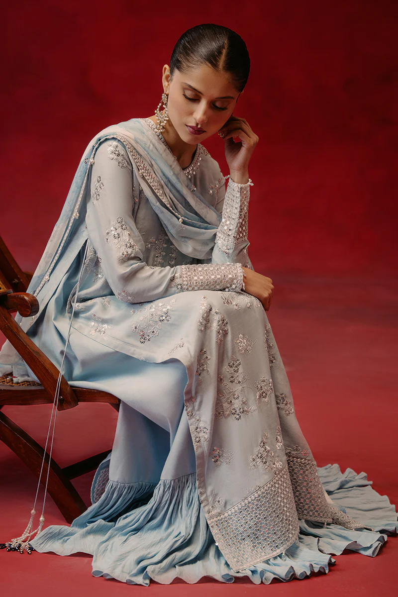 MAJESTIC AZURE-3 PIECE SILK EMBROIDERED SUIT - Image 5