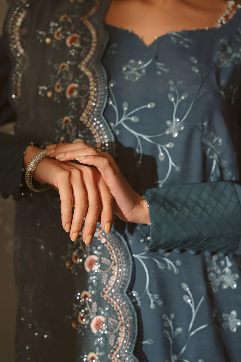 MAJESTIC TEAL-3 PIECE EMBROIDERED SILK SUIT - Image 5
