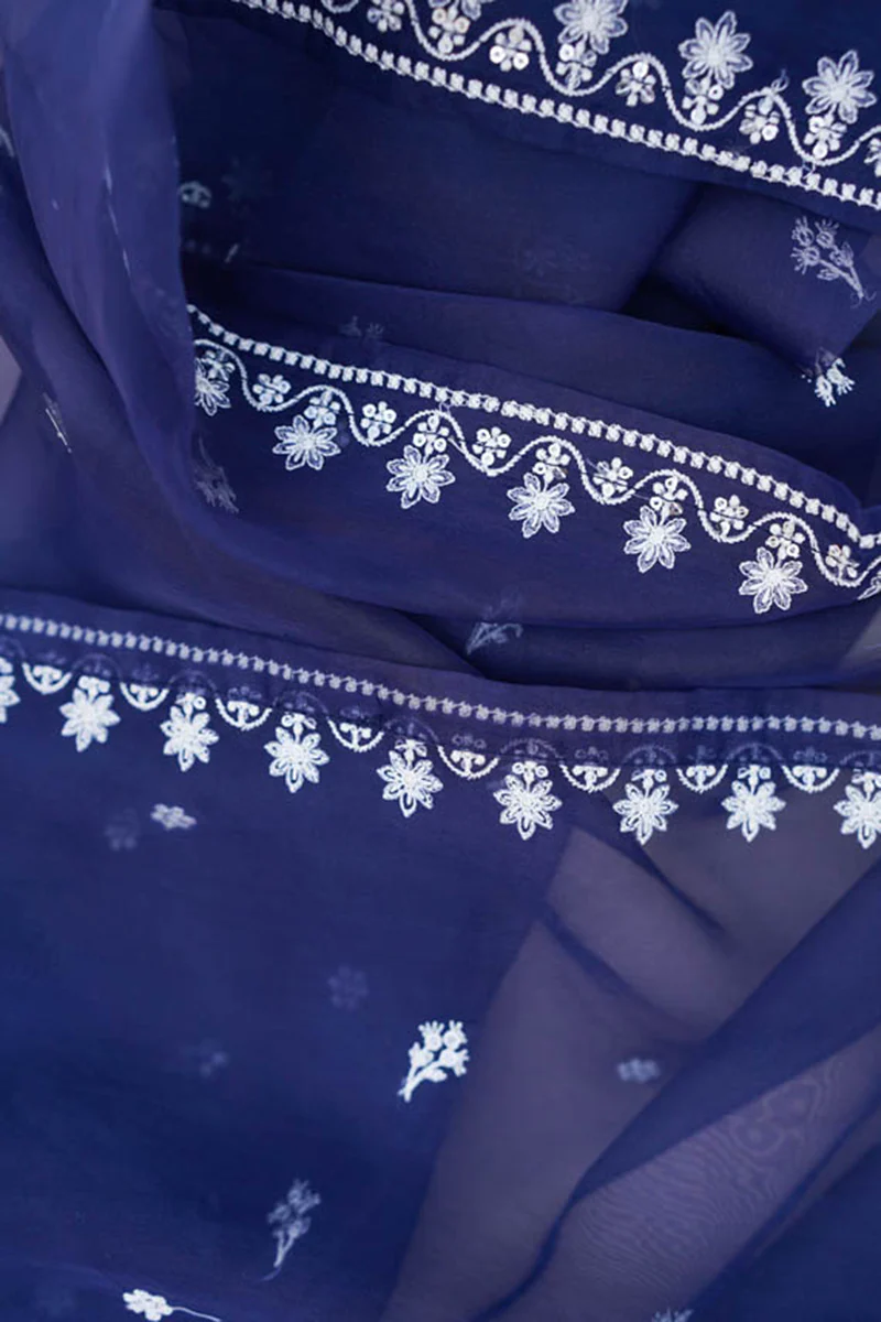 MEDIEVAL BLUE ORGANZA EMBROIDERED DUPATTA - Image 3
