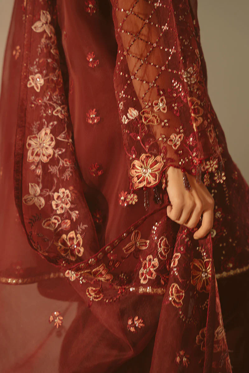 MERLOT MUSE-4 PIECE EMBROIDERED ORGANZA SUIT - Image 5