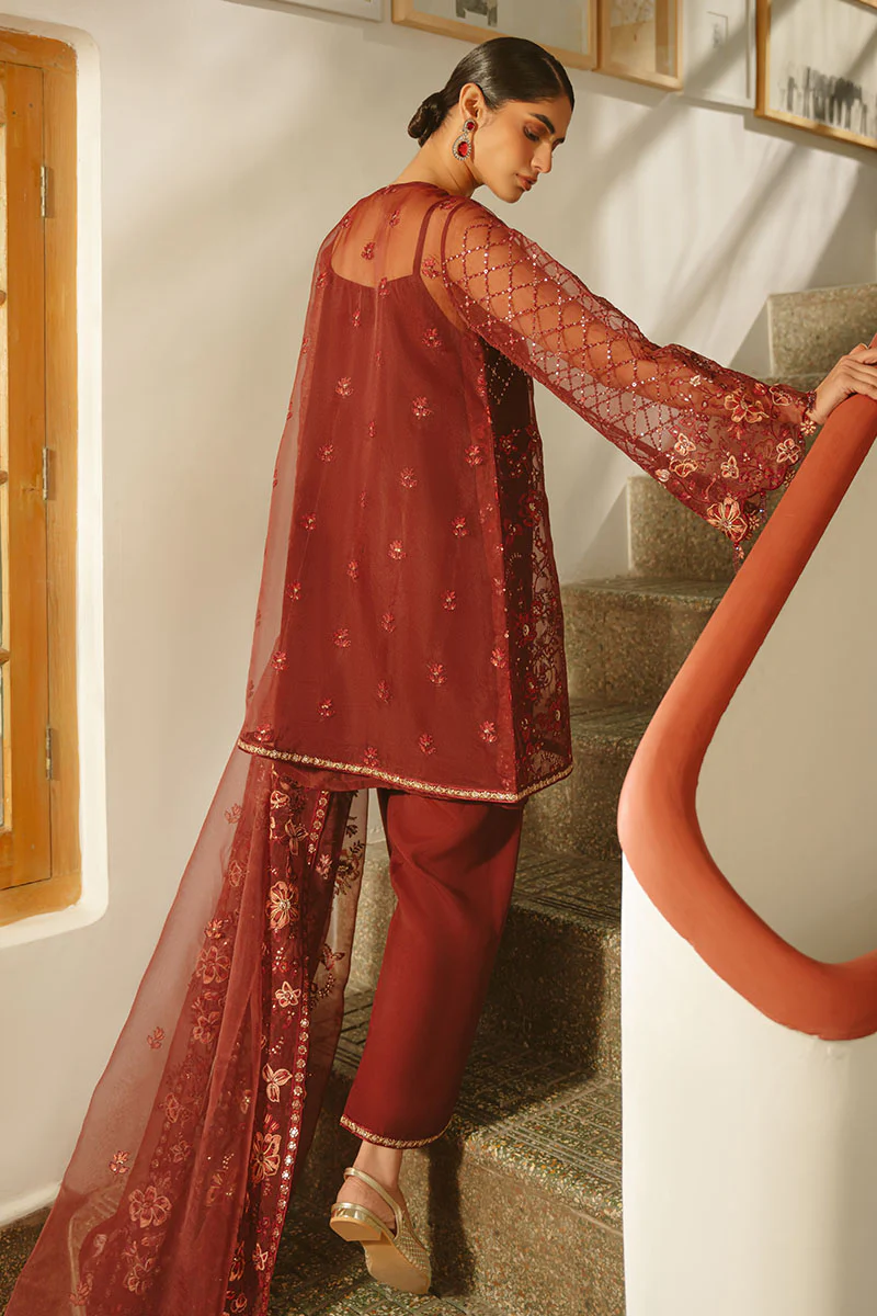 MERLOT MUSE-4 PIECE EMBROIDERED ORGANZA SUIT - Image 8
