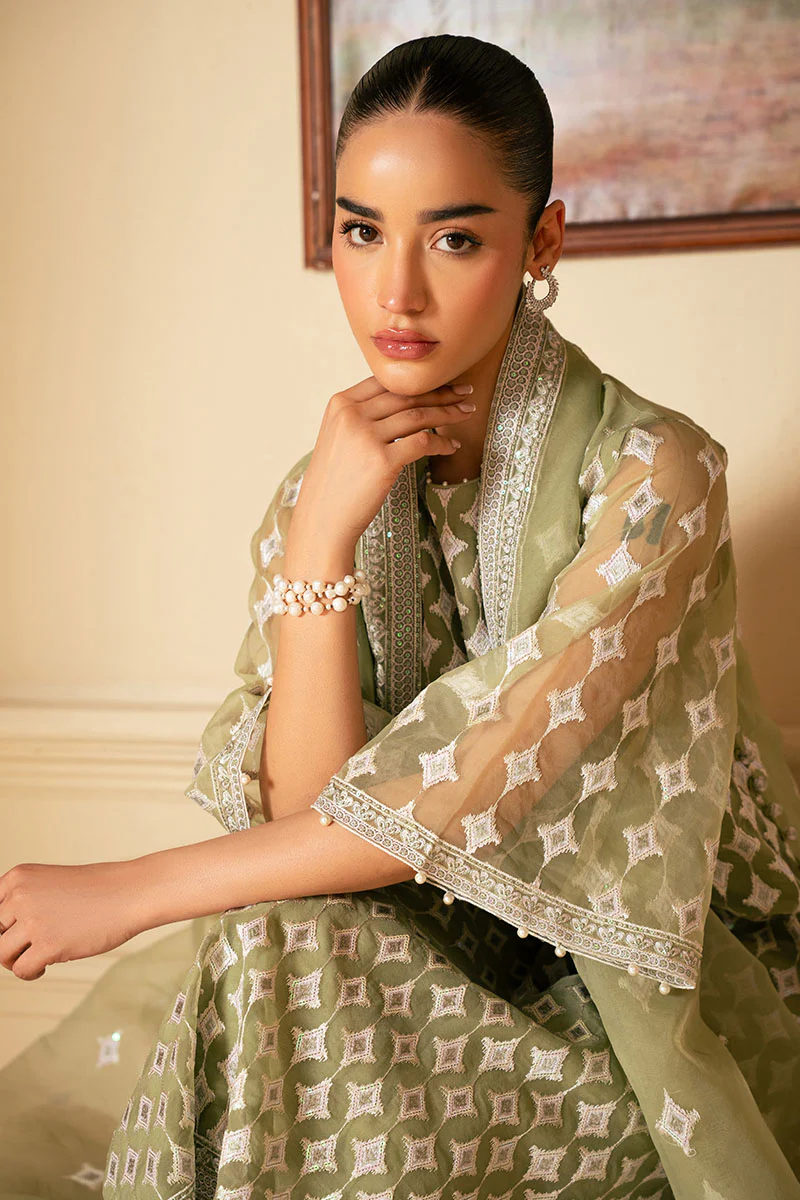 MINTED SAGE-4 PIECE EMBROIDERED ORGANZA SUIT - Image 3