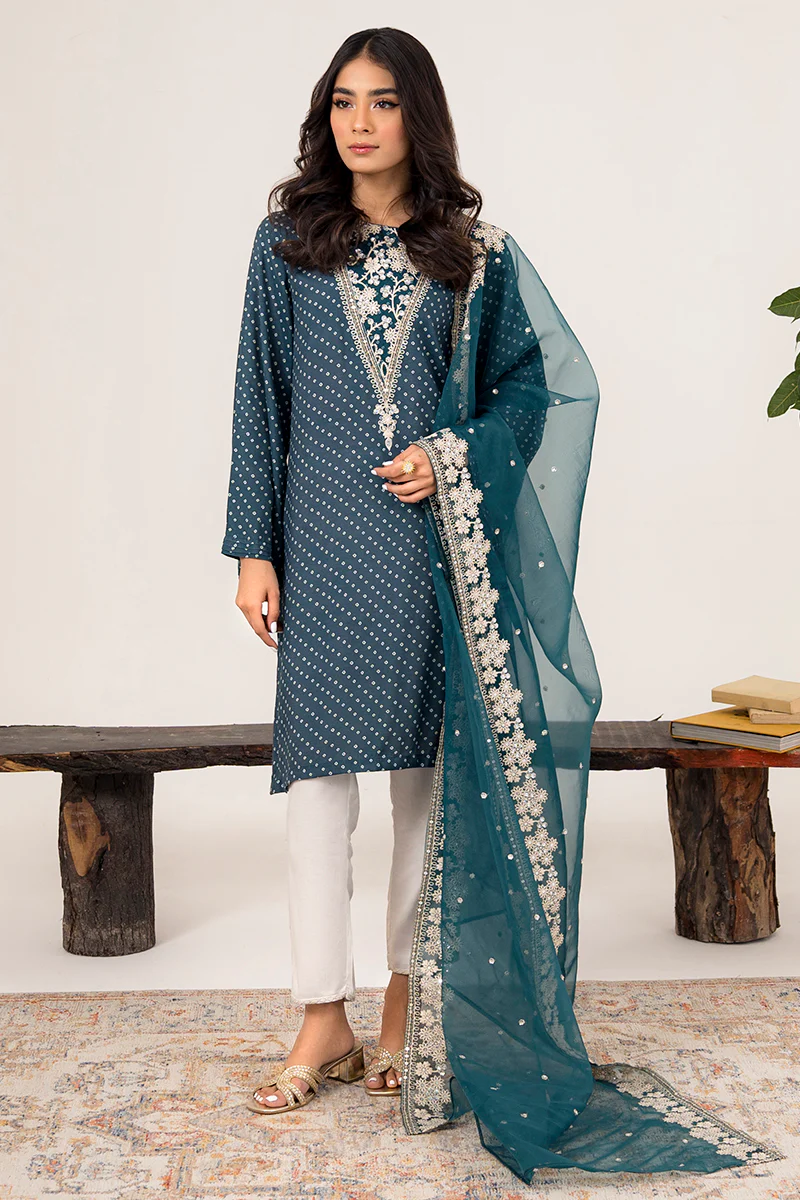 MOASIC BLUE-2PC (SHIRT & DUPATTA) - Image 2