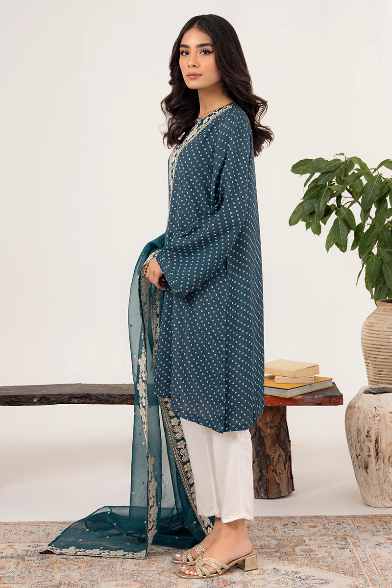 MOASIC BLUE-2PC (SHIRT & DUPATTA) - Image 3