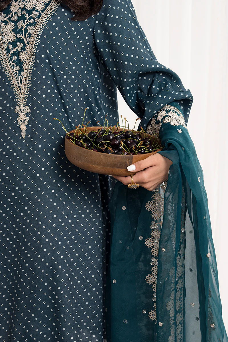 MOASIC BLUE-2PC (SHIRT & DUPATTA) - Image 6