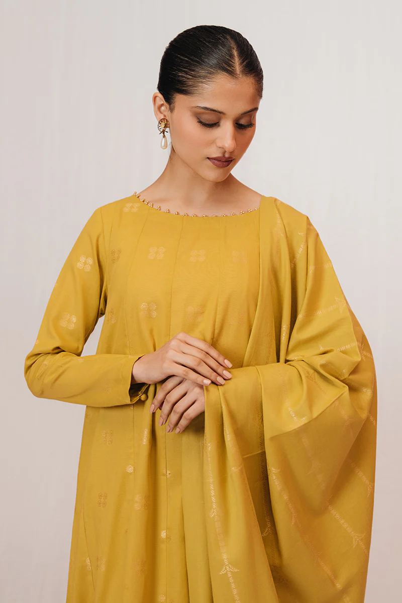 MUSTARD SPECK-3 PIECE JACQUARD SUIT - Image 4