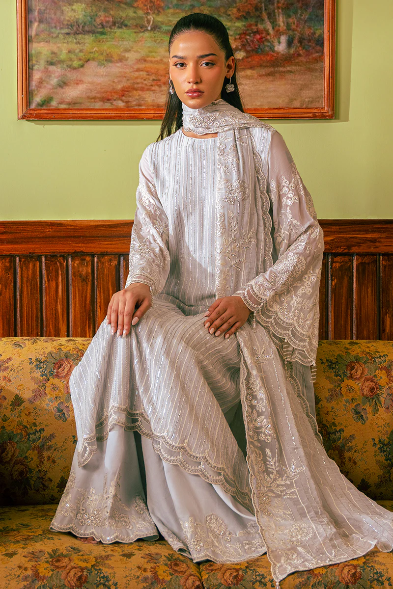 MUTED BLUE-4 PIECE EMBROIDERED CHIFFON SUIT - Image 5